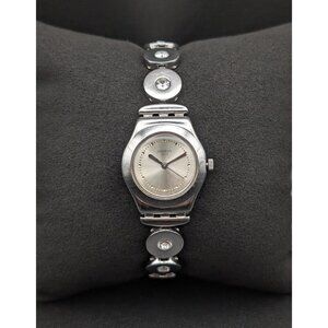 Vintage Swatch Silver Quartz Ladies Watch, Crystal-Link Bracelet, 90s Minimalist